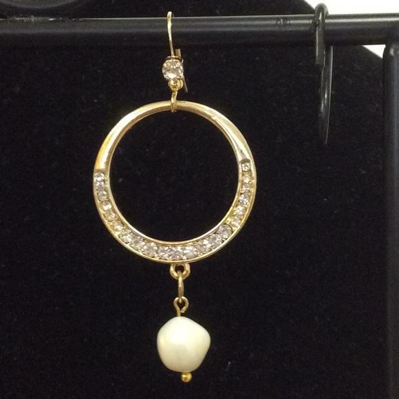 Genuine Pearl & Rhinestone Earrings - Picture 1 of 6